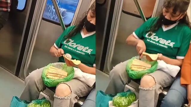 Mujer se prepara tacos en el metro
