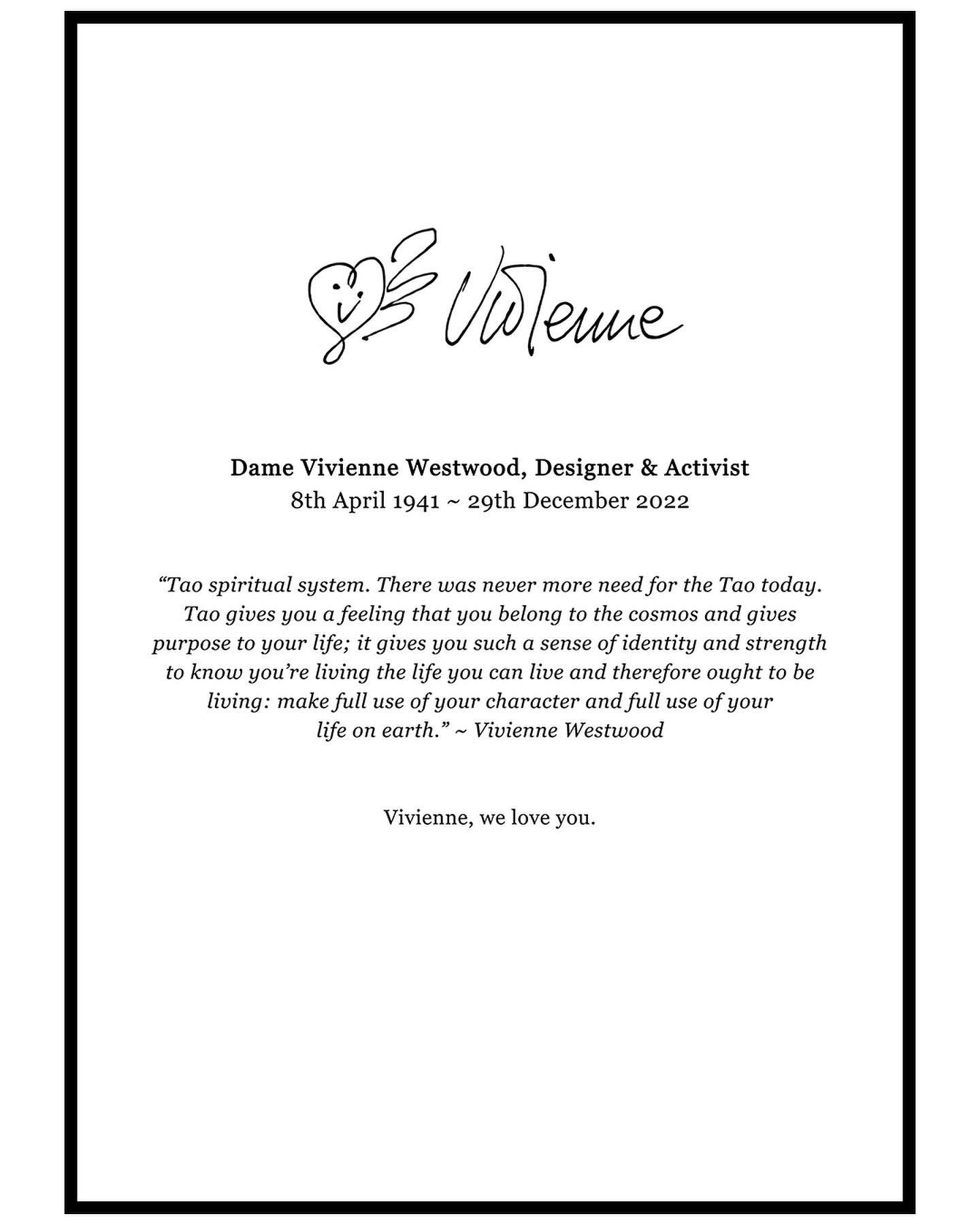 Comunicado sobre la muerte de Vivienne Westwood