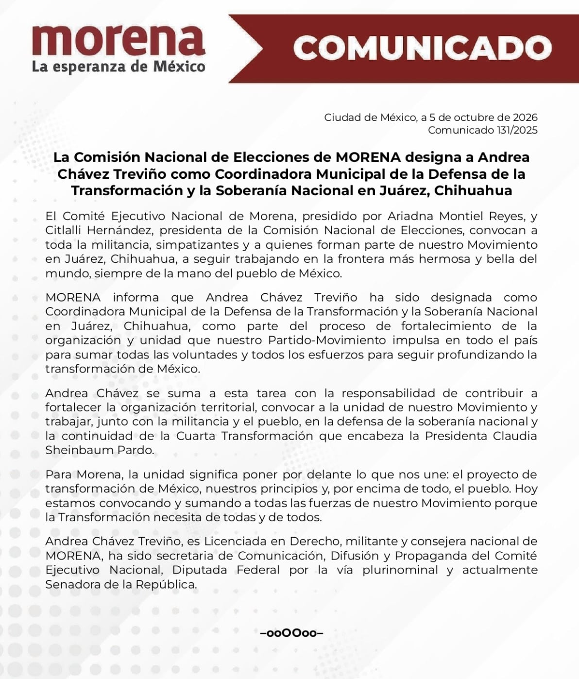 Andrea Chávez, coordinadora municipal en Ciudad Juárez