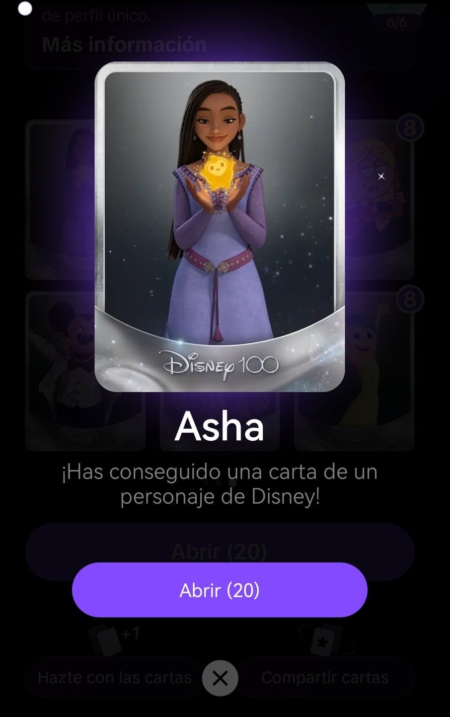 Asha y otros 5 personajes en las cartas Disney 100 de TikTok del 30 octubre al 6 de noviembre