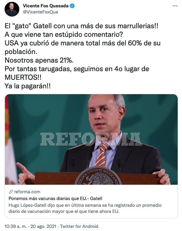 Tuit de Vicente Fox