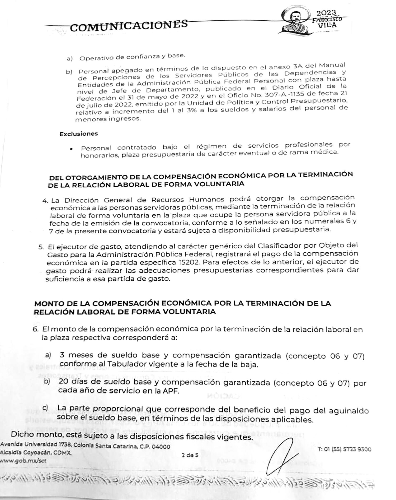 Programa para retiro de personal de base y de confianza de la SICT