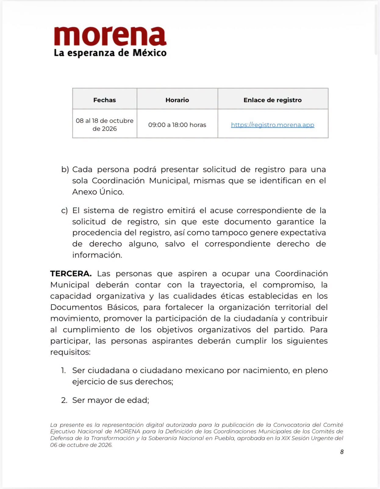 Morena abre convocatoria a coordinaciones municipales para las elecciones 2027