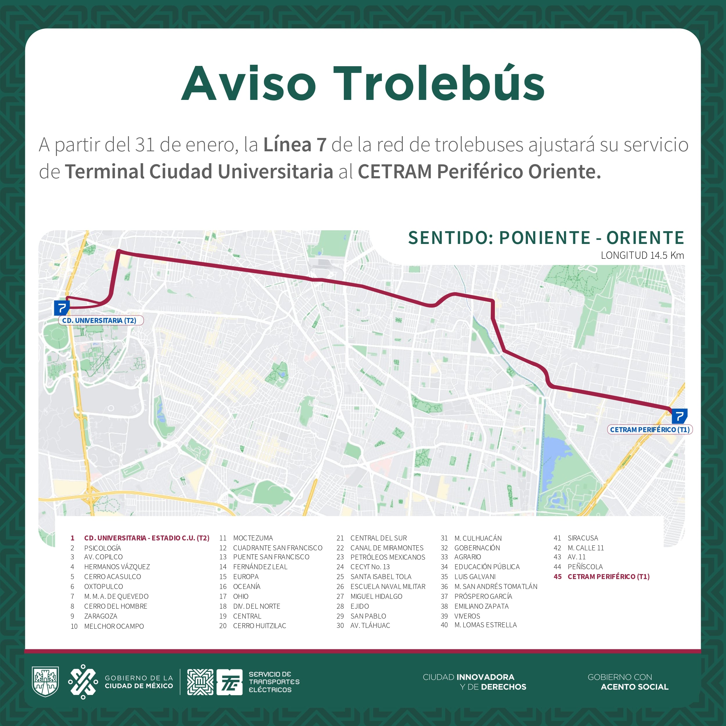 Línea 7 del Trolebús CDMX estrena ampliación de su recorrido