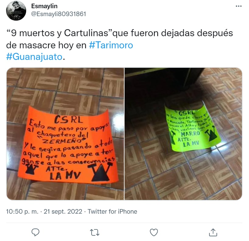 Muerte 10 personas por parte del Cártel de Santa Rosa de Lima en Tarimoro, Guanajuato; fue por apoyar al “Zermeño”