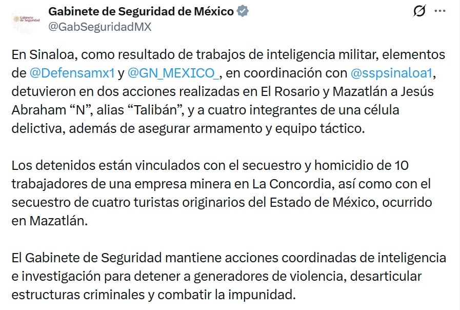 Cae "El Talibán" y 4 miembros de Los Chapitos en operativo en Sinaloa