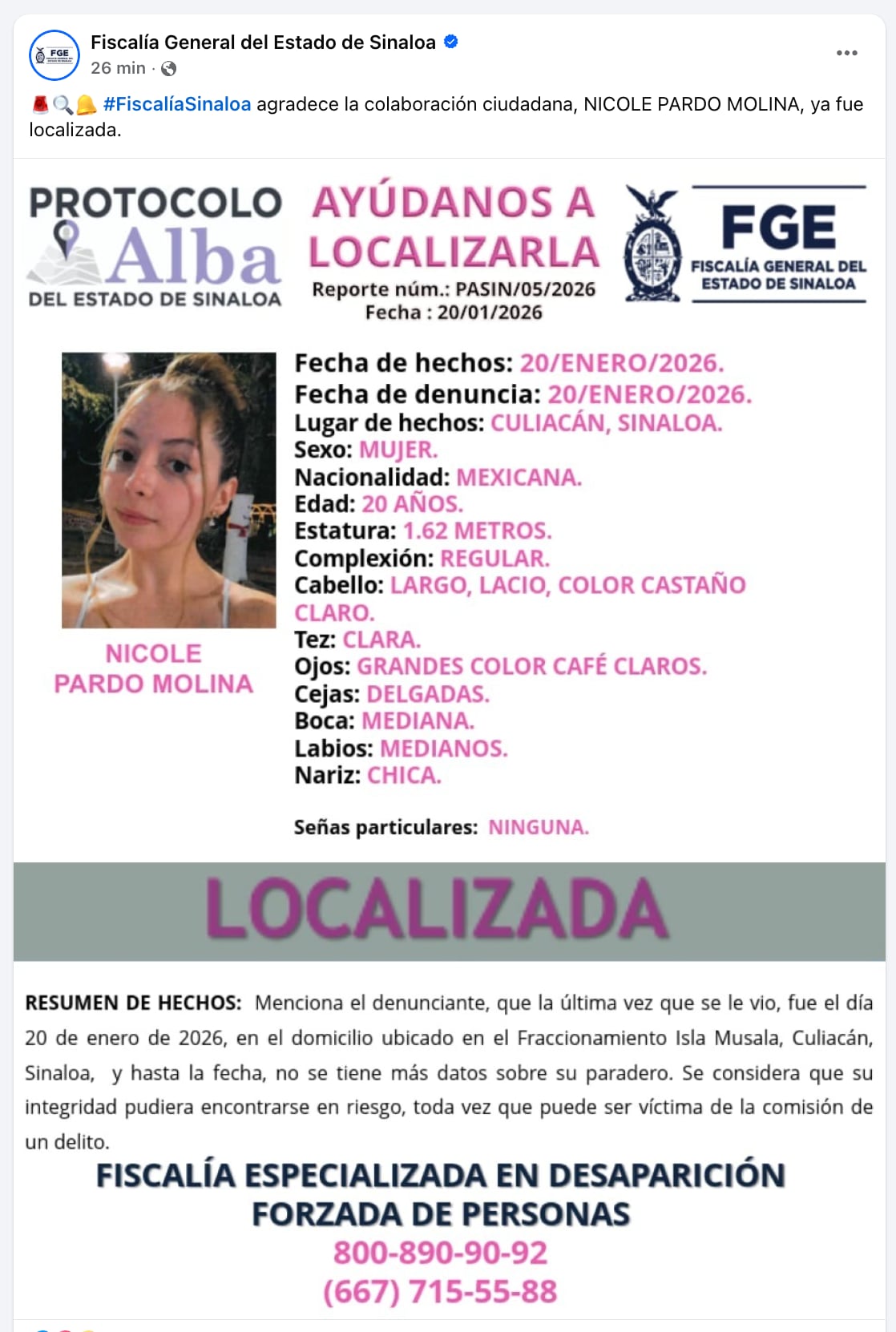 Fiscalía de Sinaloa confirma localización de la influencer La Nicholette