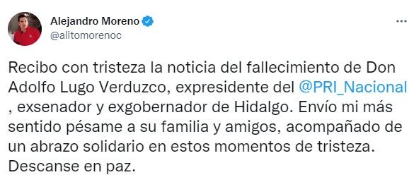 Alejandro Moreno anuncia muerte de Adolfo Lugo