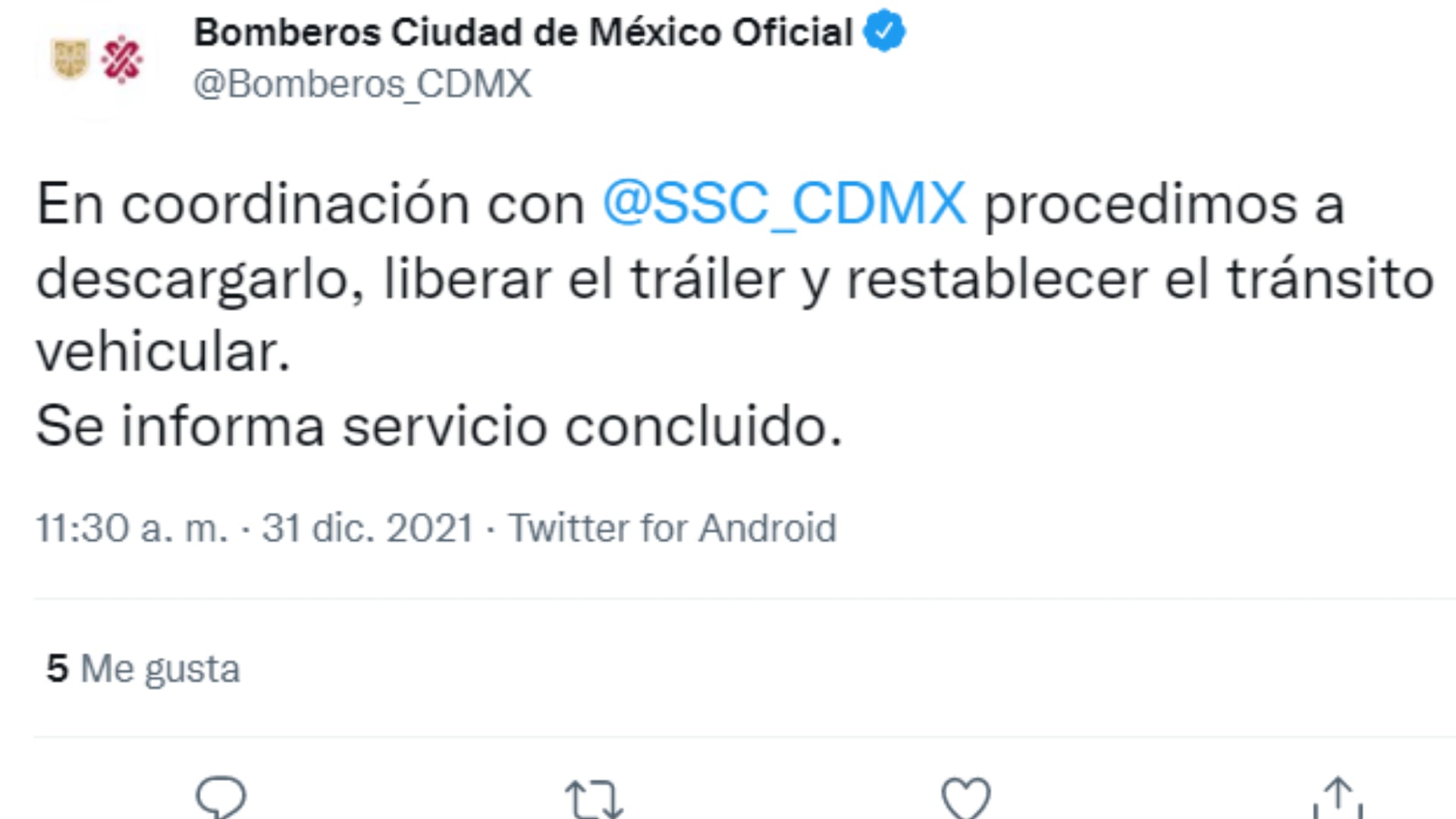 Tuit de los bomberos de la CDMX