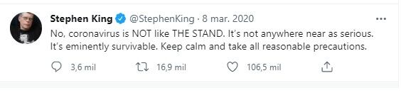 Stephen King habla sobre la comparación de 'The Stand' con el coronavirus