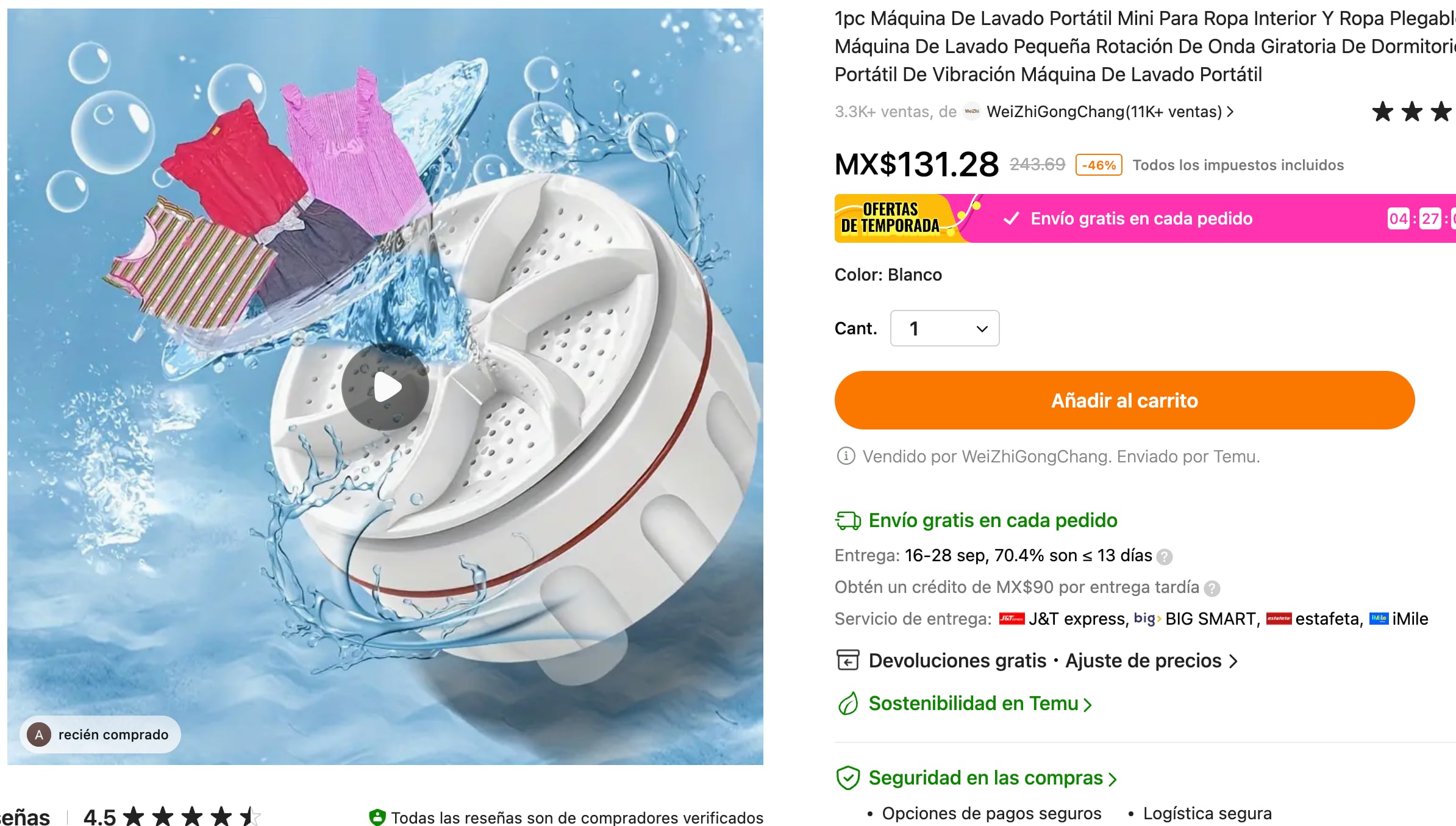 Mini lavadora de Temu