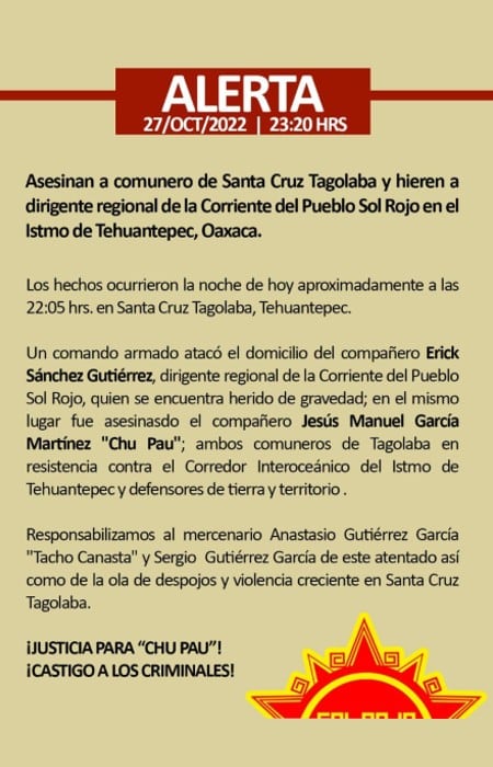 Comunicado sobre muerte de Jesús Manuel García