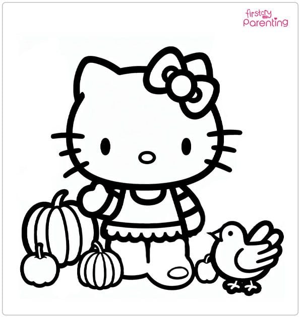 Dibujos de Hello Kitty por el Día de Acción de Gracias para colorear