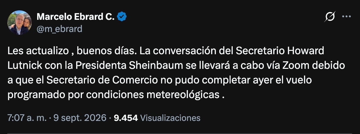 Ebrard revela que Sheinbaum hablará con Howard Lutnick por Zoom