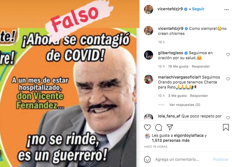 Niegan que Vicente Fernández tenga Covid-19