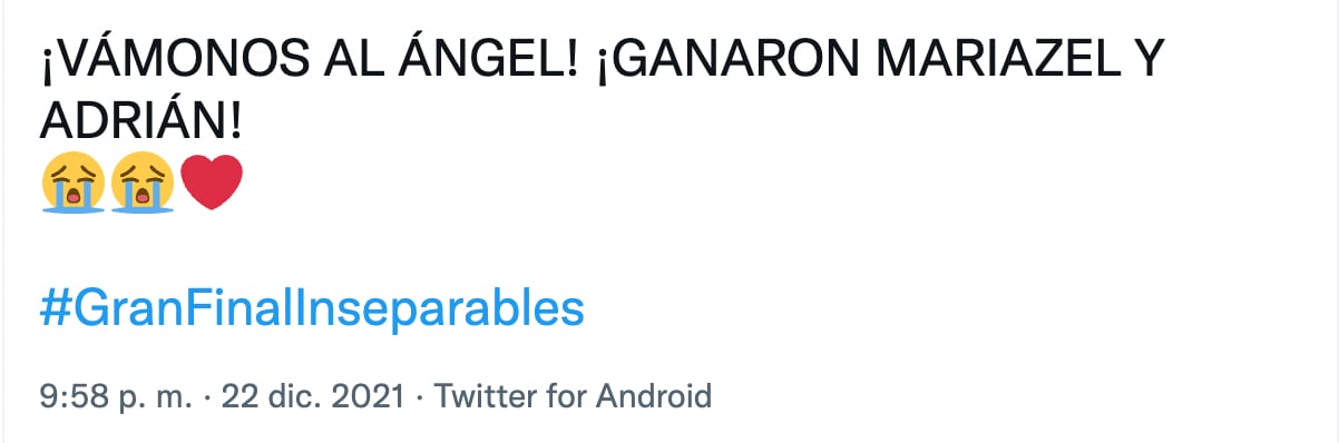 Meme por la victoria de Mariazel y Adrián en Inseparables