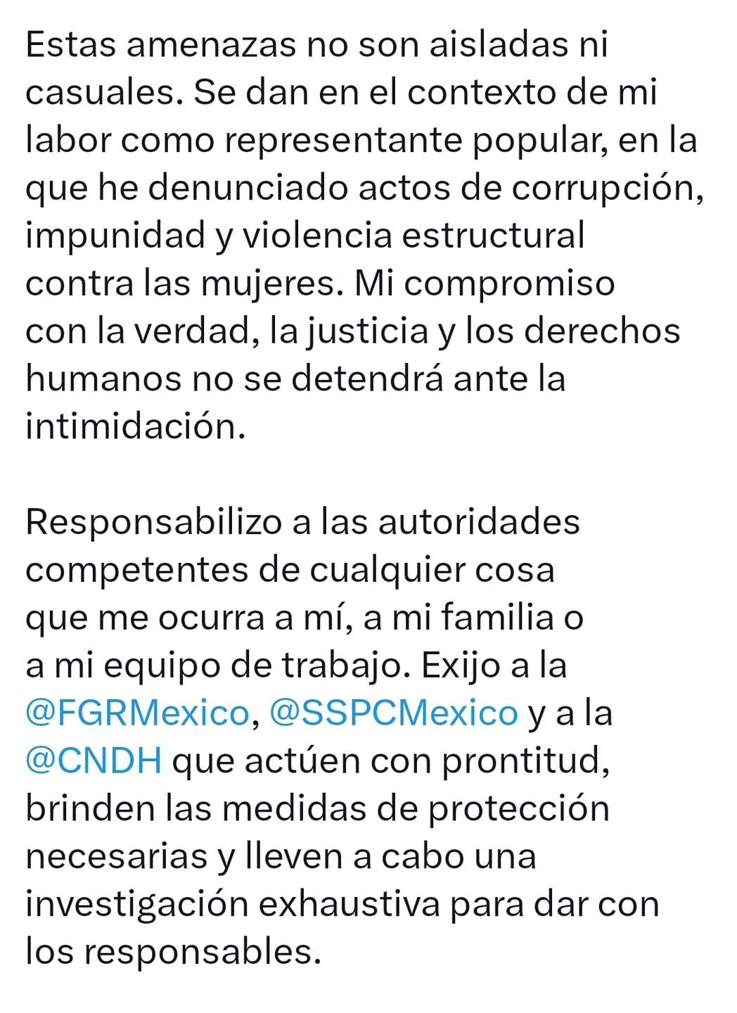 Movimiento Ciudadano pide protección para María Teresa Ealy,