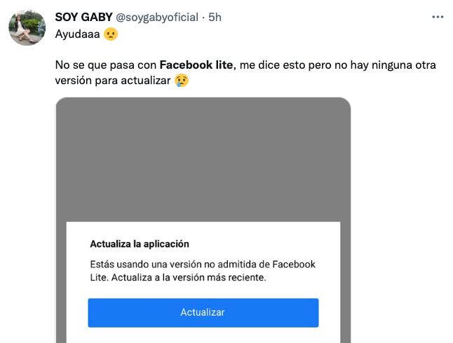 Tuit caída de Facebook Lite