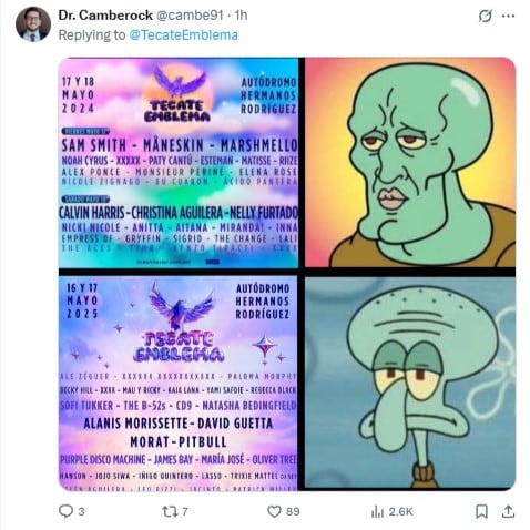 Memes por el cartel del Tecate Emblema 2025