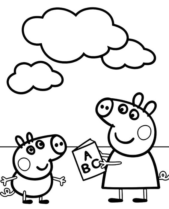 Dibujos de Peppa Pig y George por el Día del Hermano para colorear