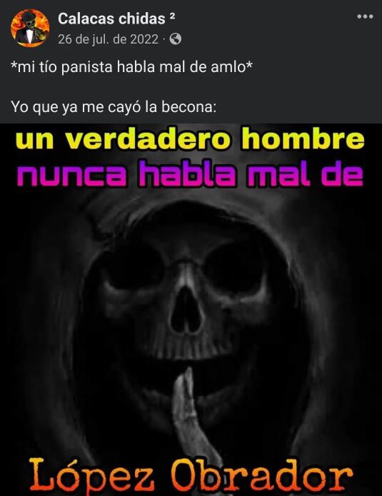 Meme original de calacas chidas que se replicó en playera que Morena usa para apoyar a AMLO