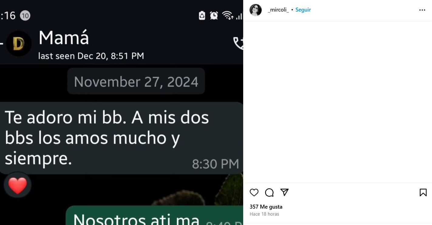 Este fue el último mensaje que le envió Dulce a Romina Mircoli