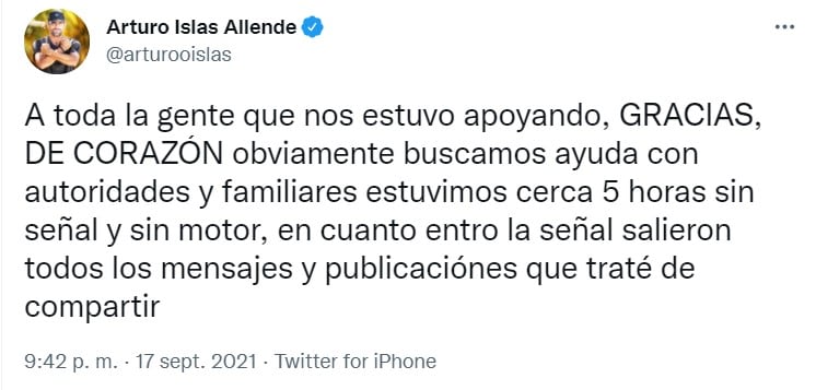 Arturo Islas Allende pide ayuda en Twitter