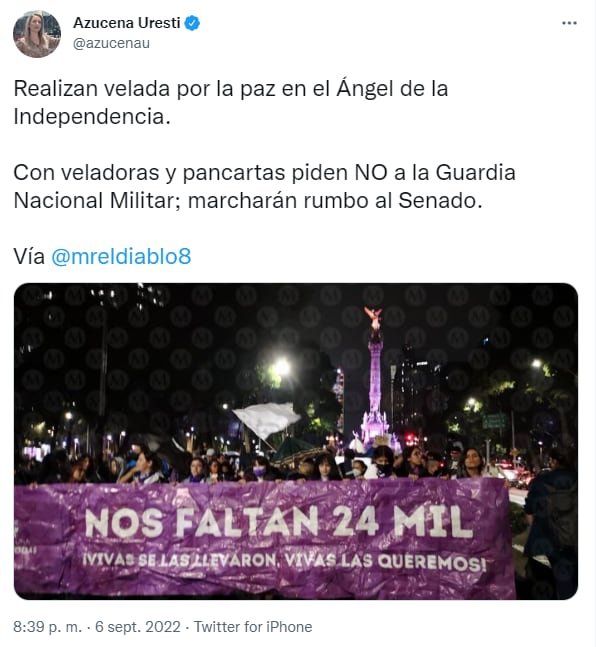 Se manifiestan contra reforma de pase de Guardia Nacional a la Sedena con velada y marcha