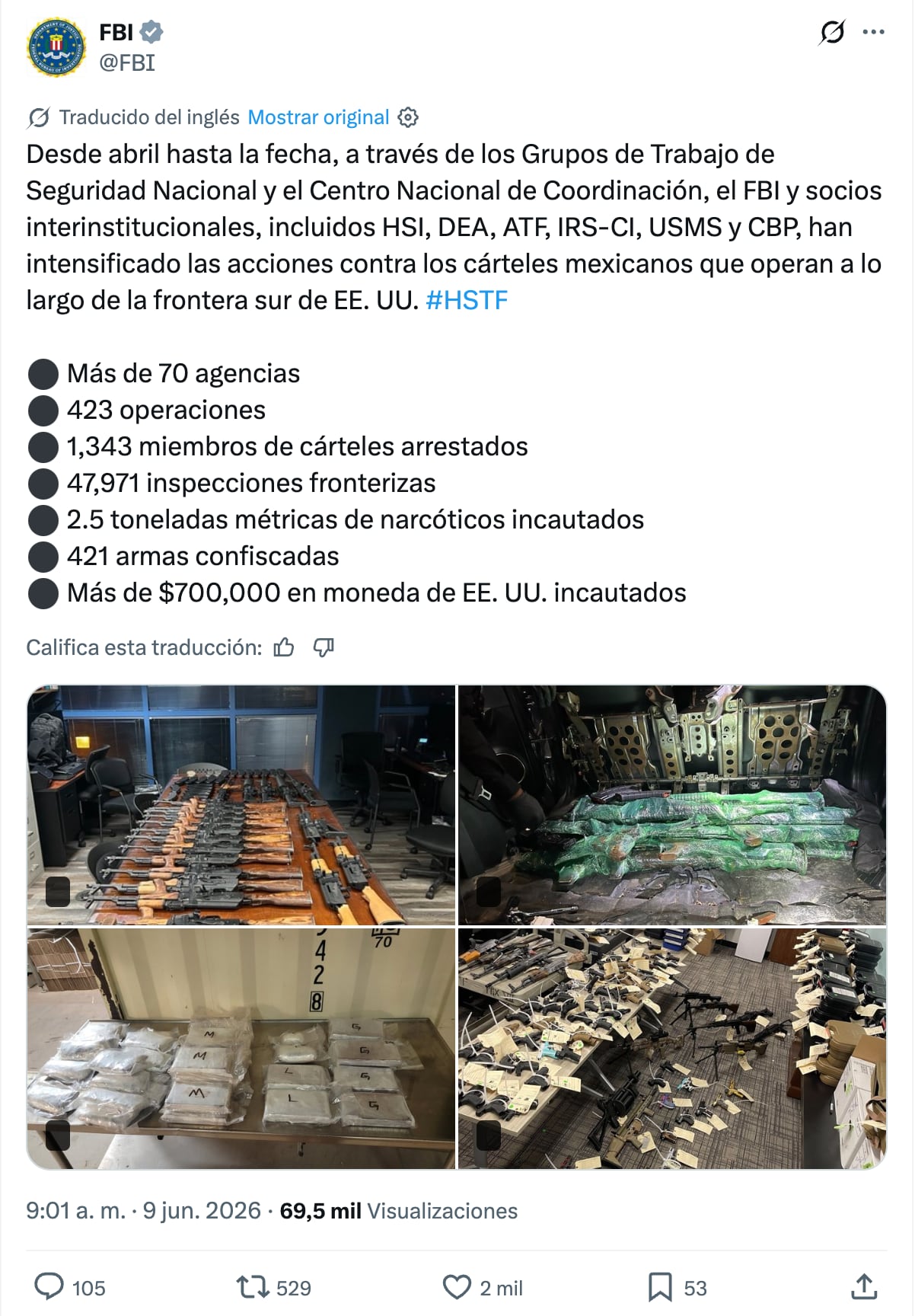 FBI realiza operativos desde abril y ha detenido a más de mil narcos mexicanos