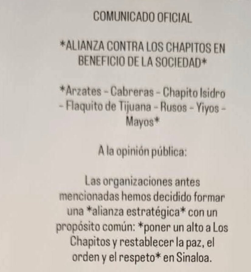 Comunicado de organizaciones anti chapitos