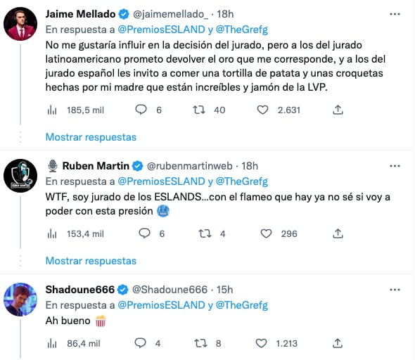 Jurado de los Premios Esland 2023 tomó por sorpresa a los streamers