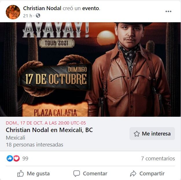 Christian Nodal confirma concierto en Mexicali