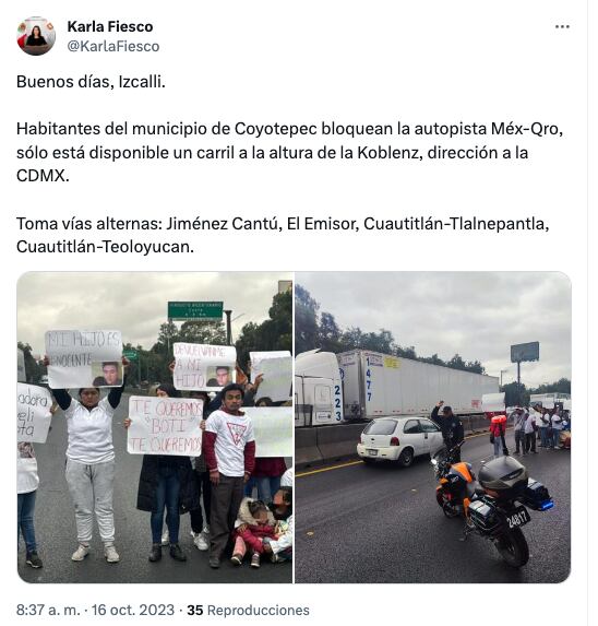 Tuit de Karla Fiesco