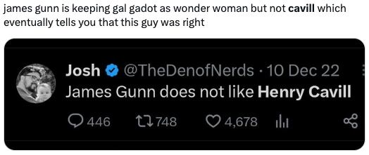 James Gunn esta siendo funado no querer a Henry Cavill pero sí regresar a Gal Gadot para Wonder Woman 3