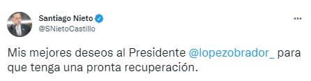 Santiago Nieto desea recuperación de AMLO