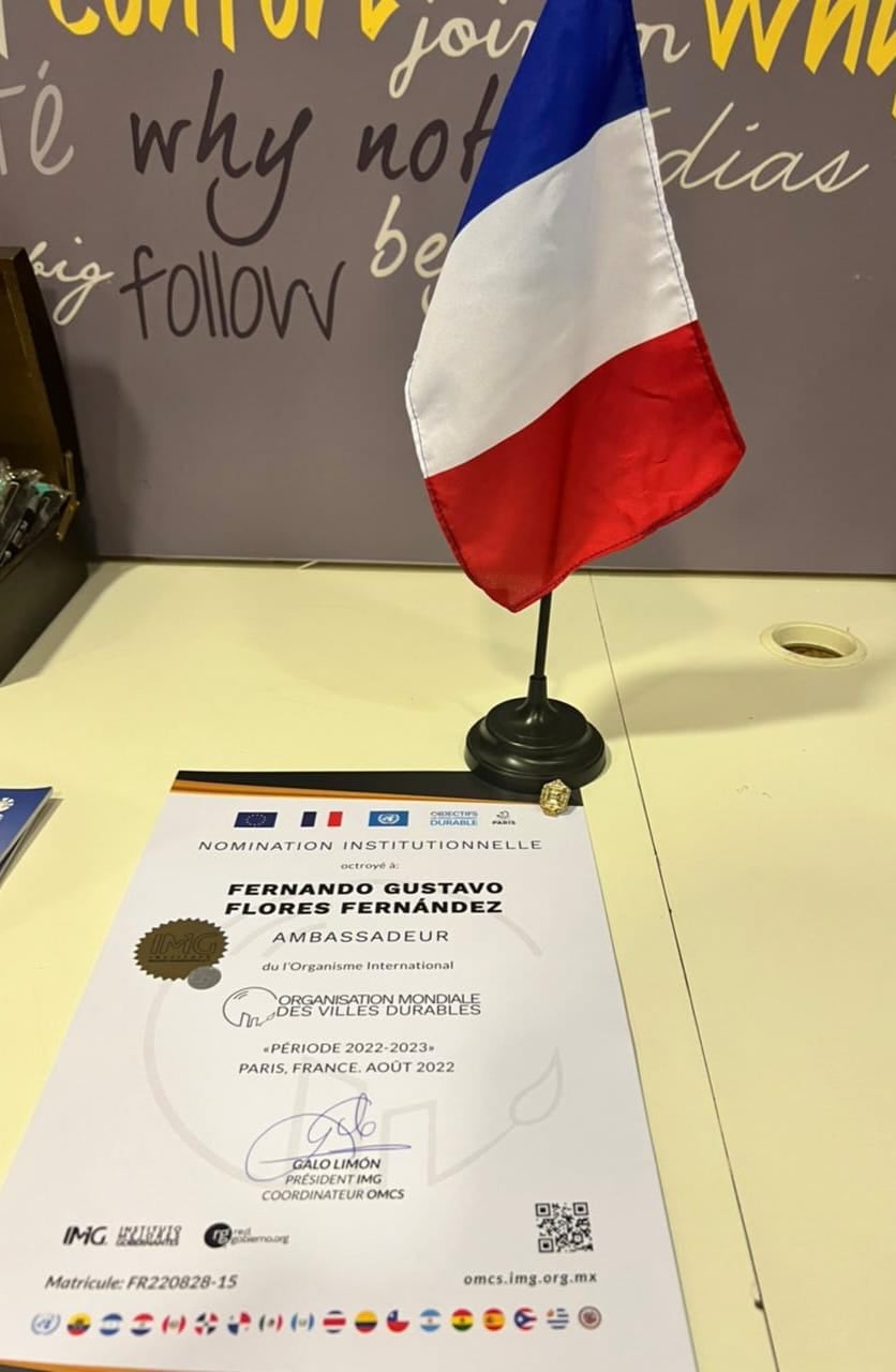 Distinción de Fernando Flores, alcalde de Metepec, como Embajador de la Organización Mundial de Ciudades Sostenibles