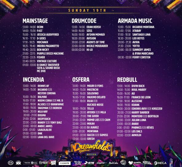 Dreamfields 2023: horarios del domingo 19 de noviembre