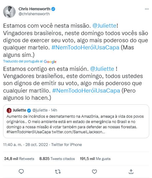 Thor hace llamado votar a Brasil