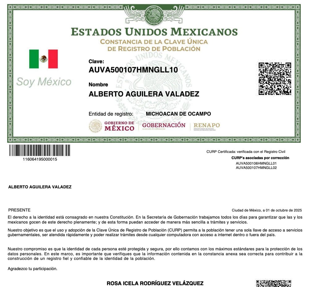 CURP de Juan Gabriel sigue activo.
