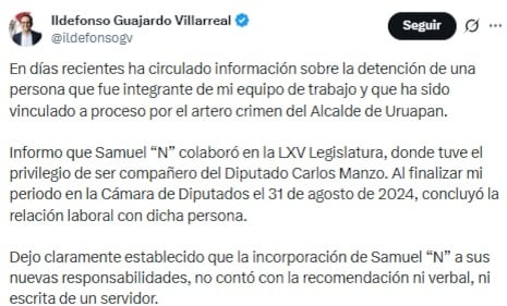 Ildefonso Guajardo habla de su vínculo con Samuel García por el caso Carlos Manzo.