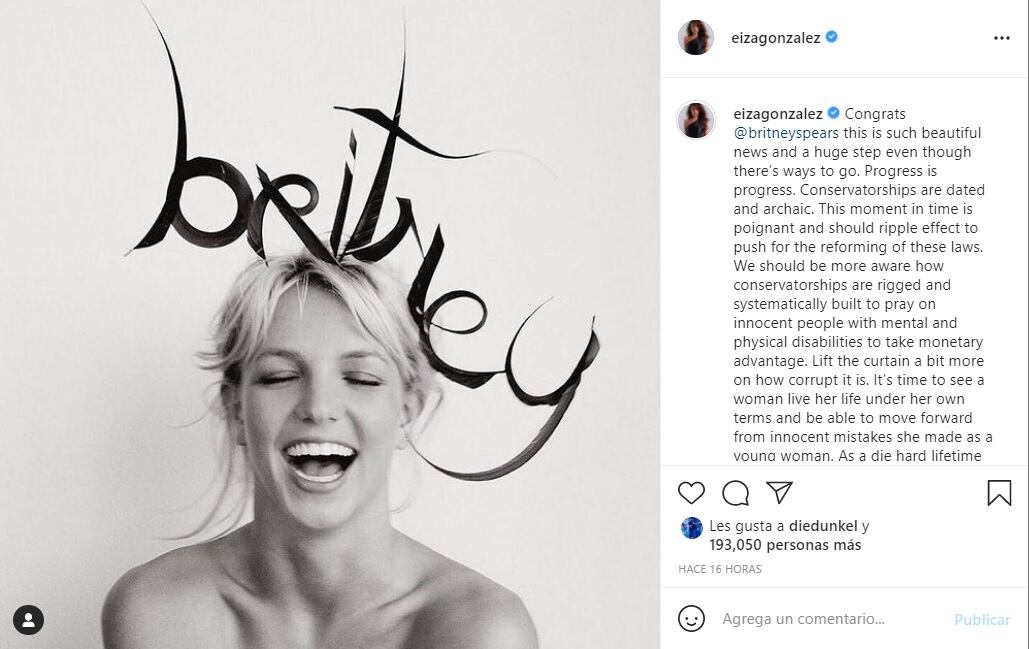 Eiza González muestra su apoyo a Britney Spears