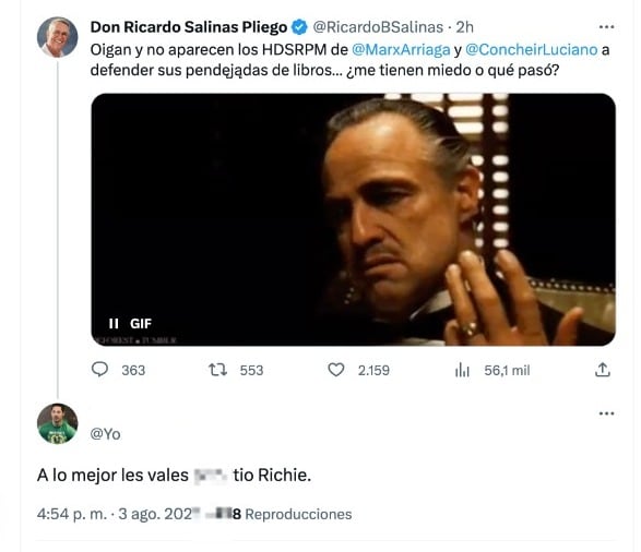 Ricardo Salinas Pliego sostiene que  Marx Arriaga y Luciano Concheiro le tuvieron miedo