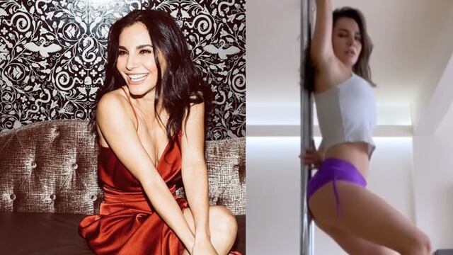 Martha Higareda practica pole dance.