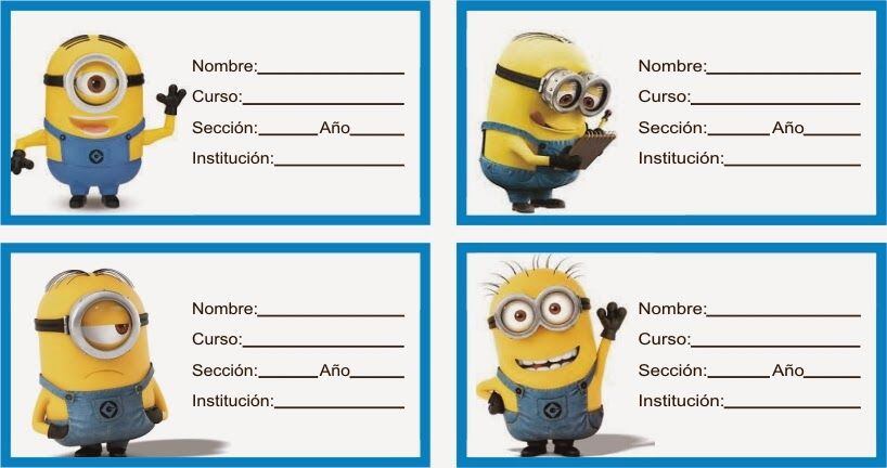 Plantilla de etiqueta escolar de Mi Villano Favorito y Minions para imprimir.