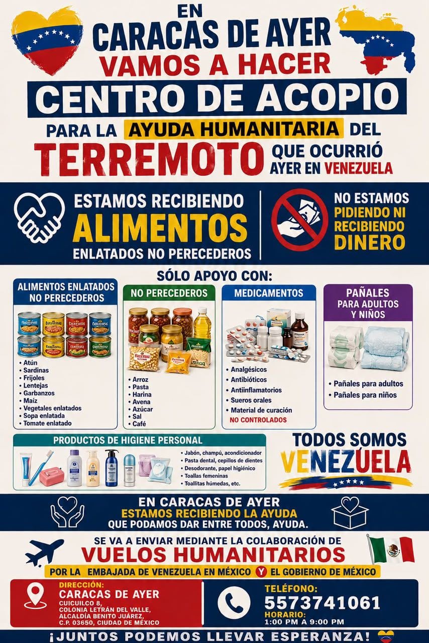 Centros de acopio en CDMX para Venezuela: ubicaciones y qué llevar