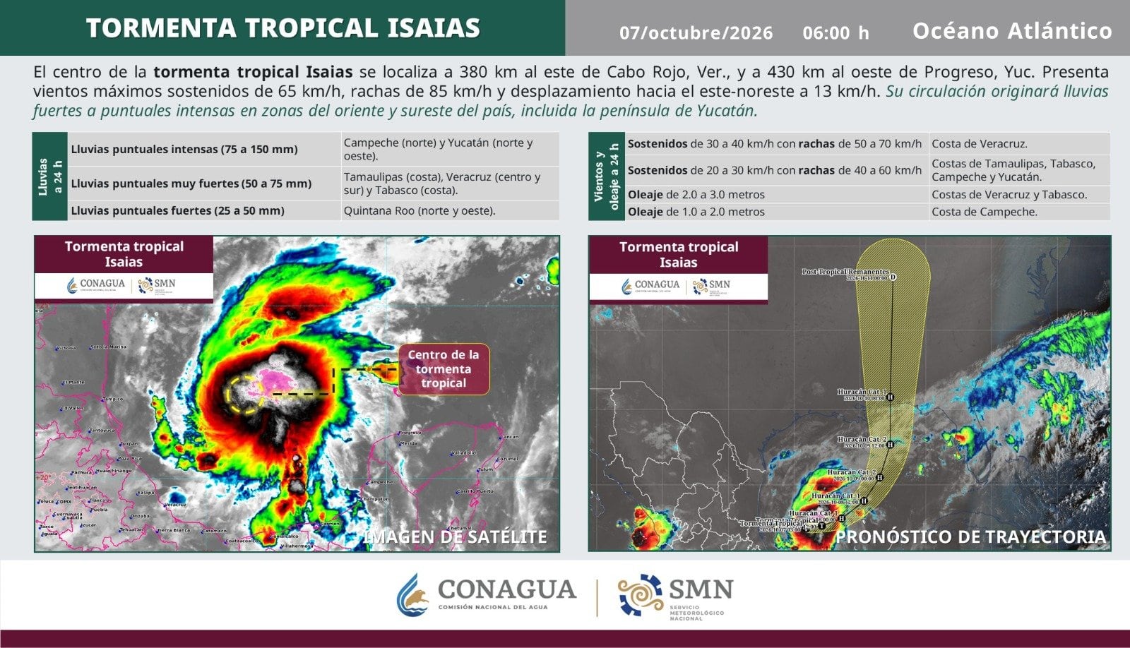 SMN informa sobre la tormenta tropical Isaías.