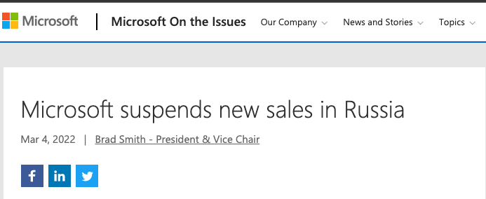 Microsoft suspende ventas con Rusia