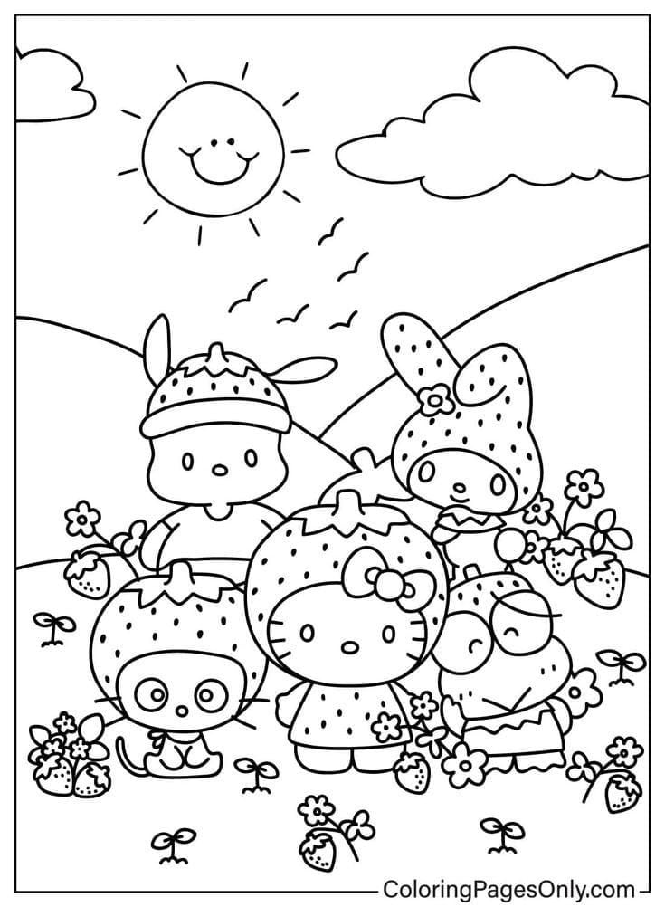Dibujos de Hello Kitty tomando el sol de primavera para colorear