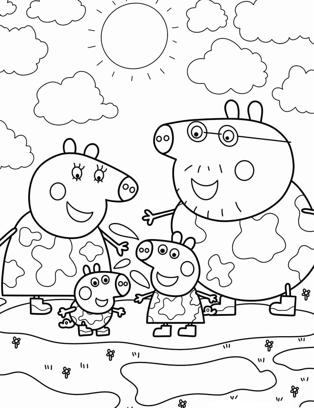Peppa Pig con su familia en primavera