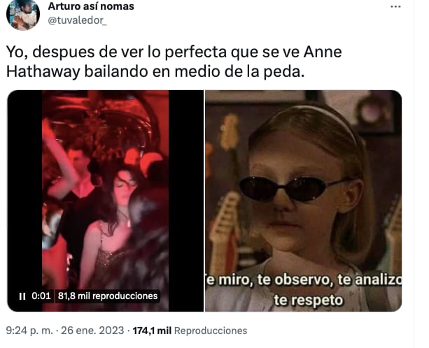 Anne Hathaway sabe divertirse en la peda y su sensual baile ya inspiró memes